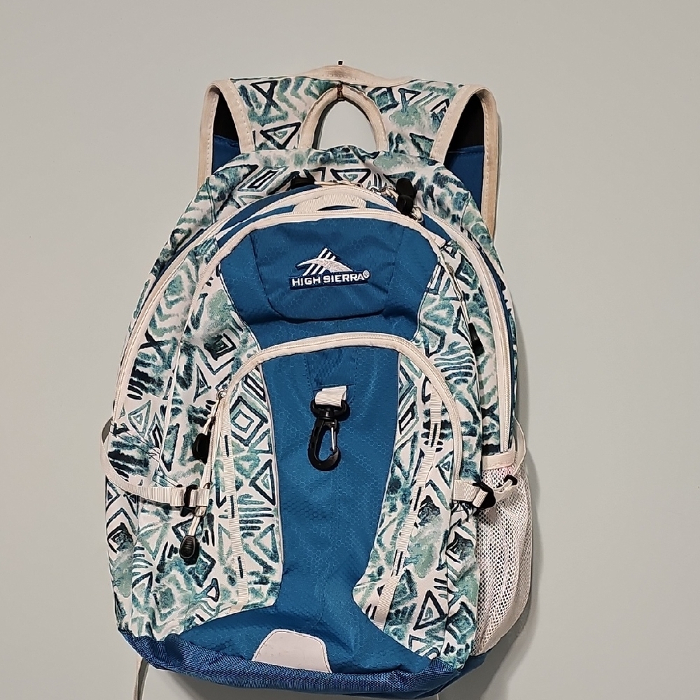 High Sierra Blue and Teal Laptop Backpack With Suspension Strap.